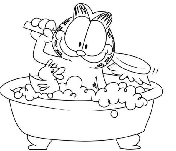 Kolorowanka Garfield Kąpał Się w Wannie