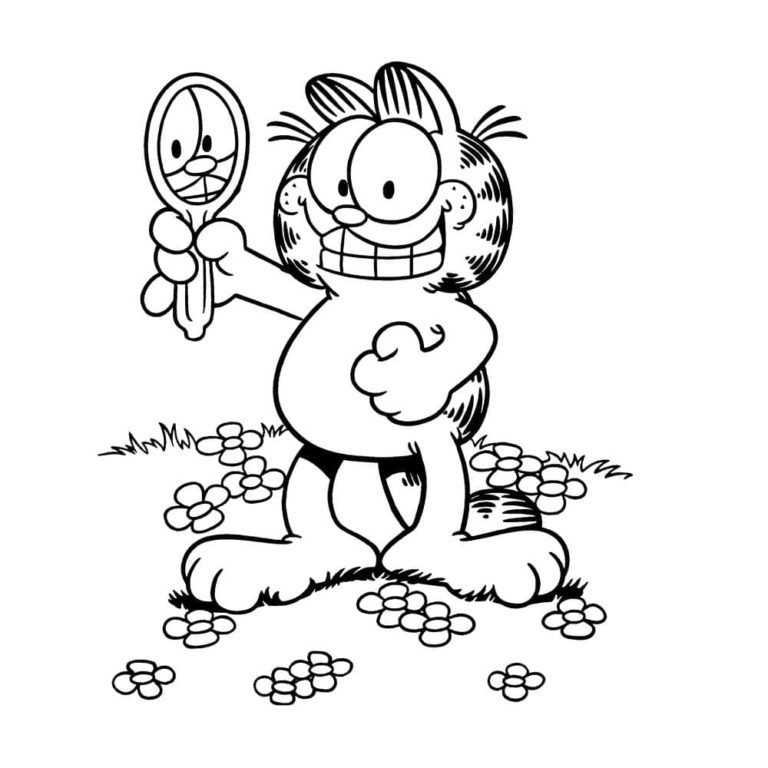 Kolorowanka Garfield Patrząc w Lustro