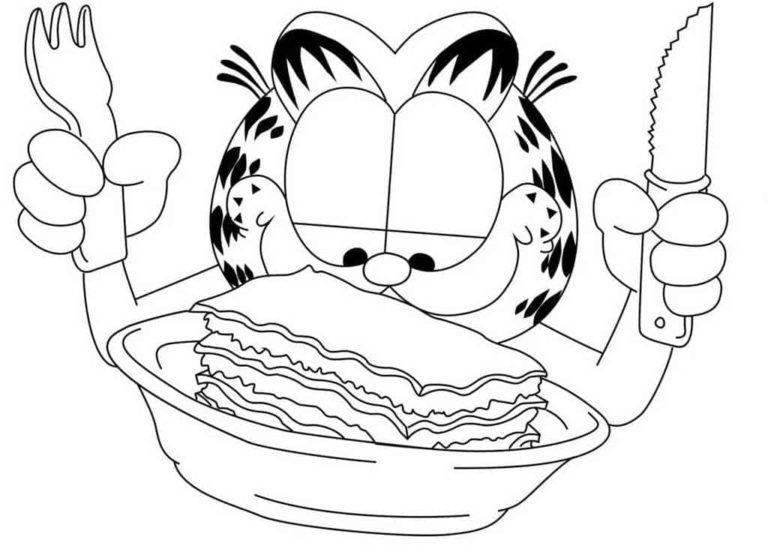 Kolorowanka Garfield Przygotowuje Się do Jedzenia Lasagne
