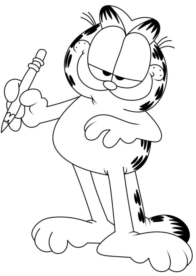 Kolorowanka Garfield Trzymający Ołówek