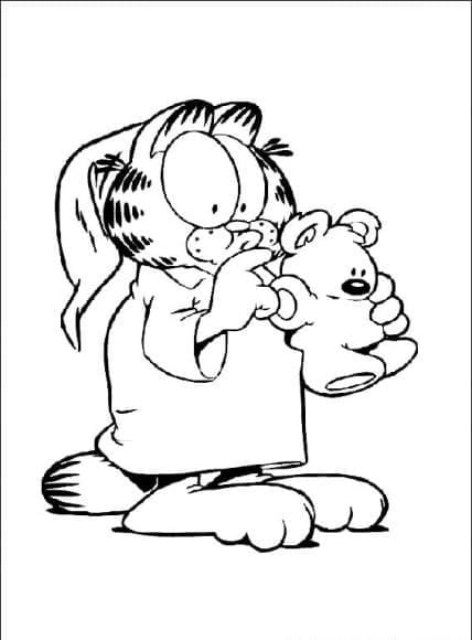 Kolorowanka Garfield w Piżamie ze Swoim Przyjacielem