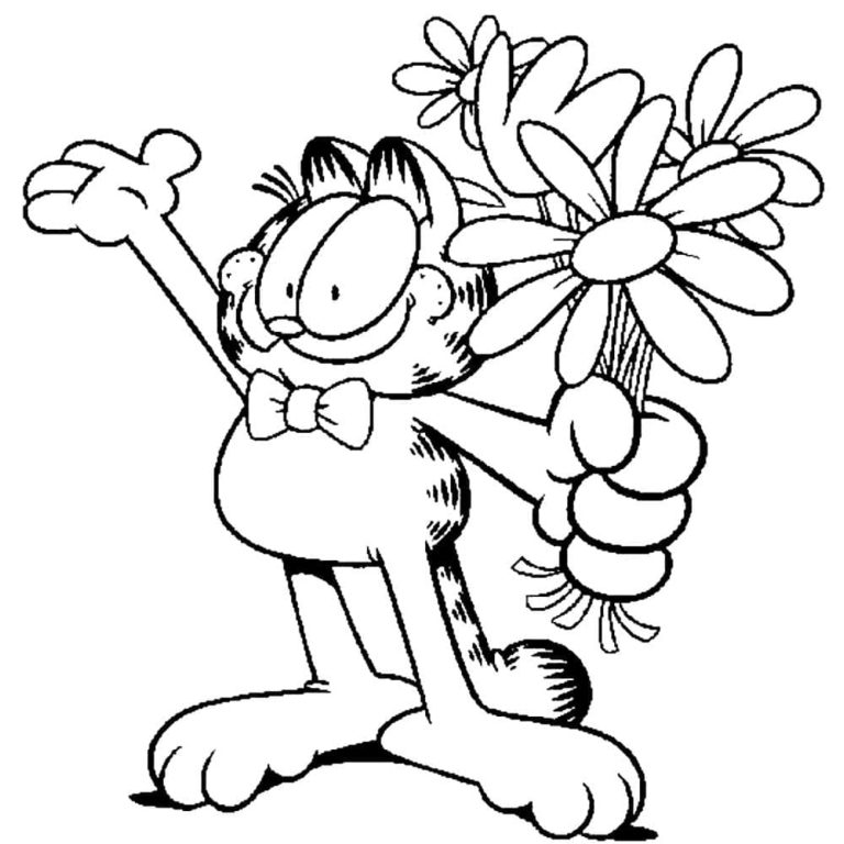 Kolorowanka Garfield Z Bukietem Kwiatów