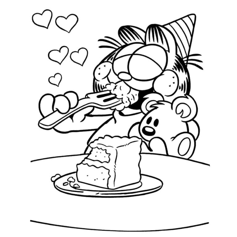 Kolorowanka Garfield z Miłością Zjada Kawałek Ciasta