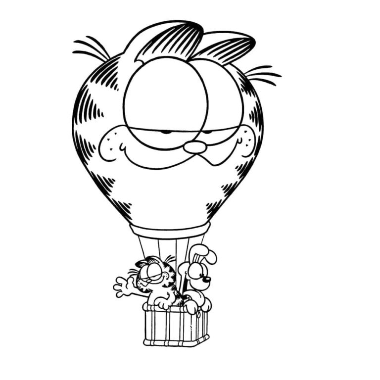 Kolorowanka Garfield z Przyjacielem w Balonie