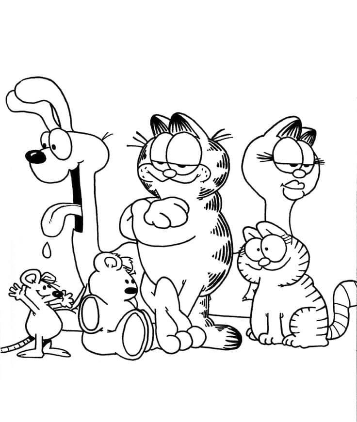 Kolorowanka Garfield Z Przyjaciółmi