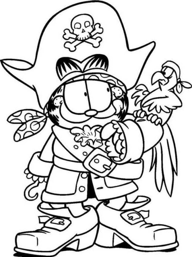 Kolorowanka Pirat Garfield Z Papugą