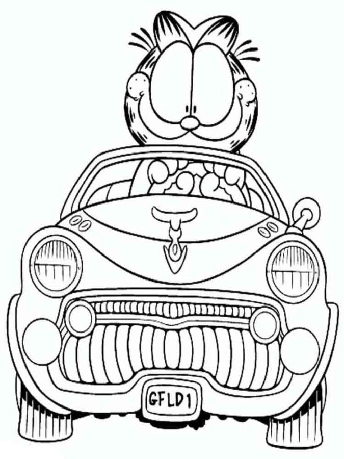 Kolorowanka Zadowolony Garfield Prowadzi Samochód