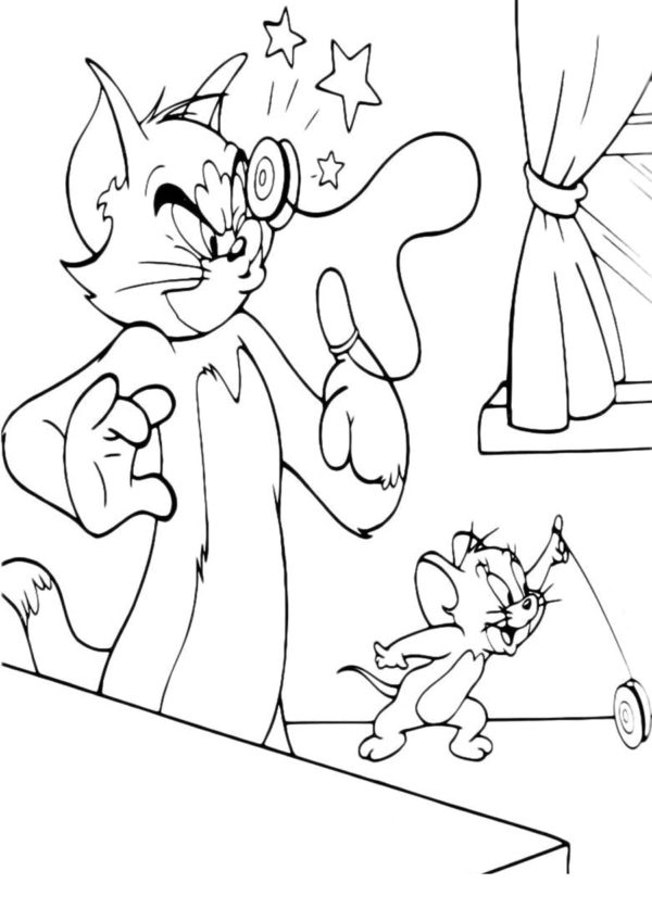 Kolorowanka Jerry Jest Niegrzeczny, a Tom po Raz Kolejny Stał Się Jego Ofiarą