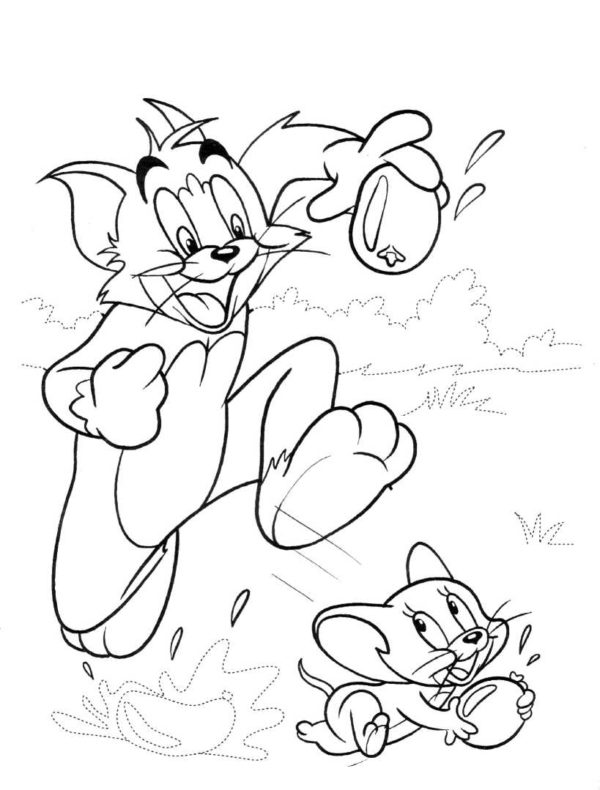 Kolorowanka Tom Dogania Jerry'ego, żeby mu Coś Pokazać