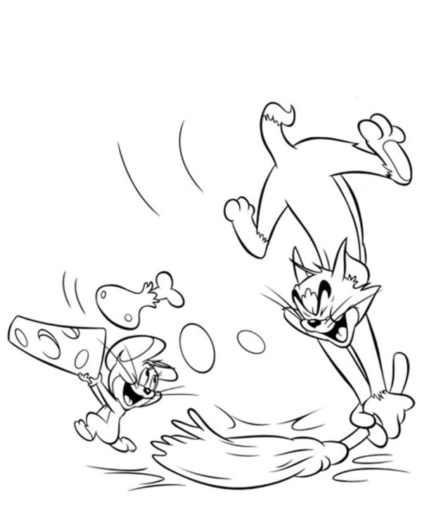 Kolorowanka Tom Próbuje Uderzyć Jerry'ego Miotłą