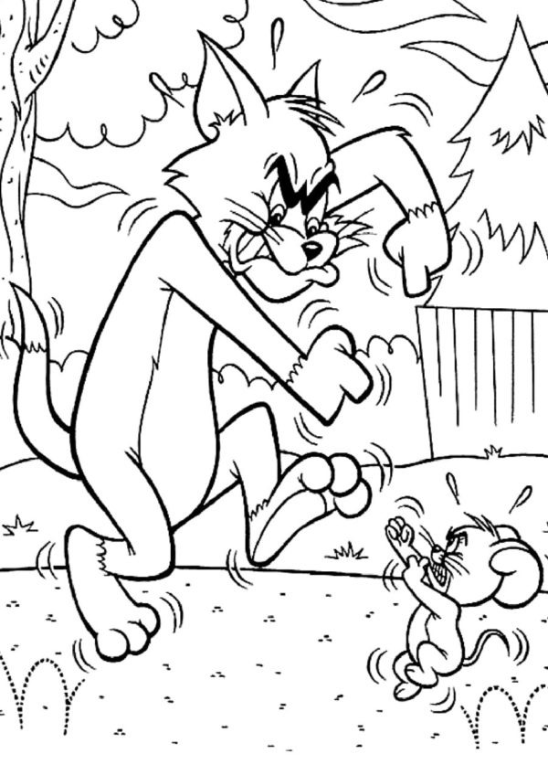 Kolorowanka Tom Przygotowuje się do Walki z Jerrym na Pięści