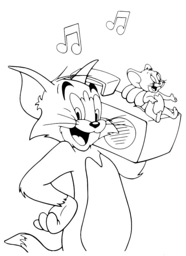 Kolorowanka Tom Trzyma Magnetofon, na Którym Siedzi Jerry