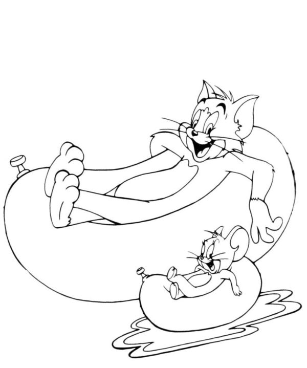 Kolorowanka Tom i Jerry Pływają na Pontonach