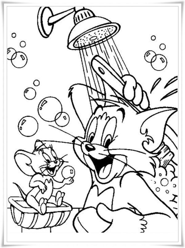 Kolorowanka Tom i Jerry Podczas Zabiegów Wodnych