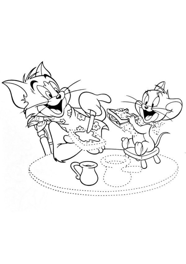 Kolorowanka Tom i Jerry Przygotowują się do Skosztowania Pysznych Kanapek