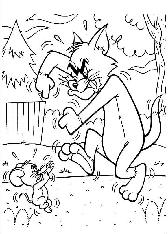 Kolorowanka Tom i Jerry Przygotowują się do Wzajemnej Walki