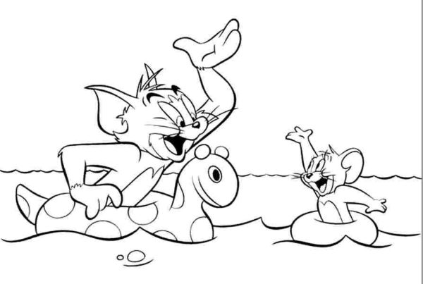 Kolorowanka Tom i Jerry Rozmawiają Podczas Spotkania na Wodzie