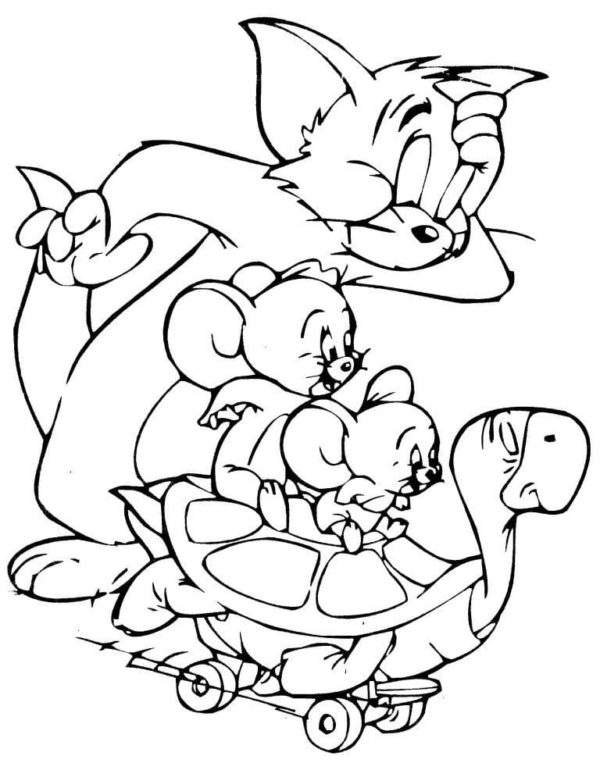 Kolorowanka Tom i Jerry na Zółwiu