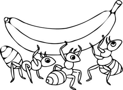 Kolorowanka Trzy Mrówki Niosą Banana
