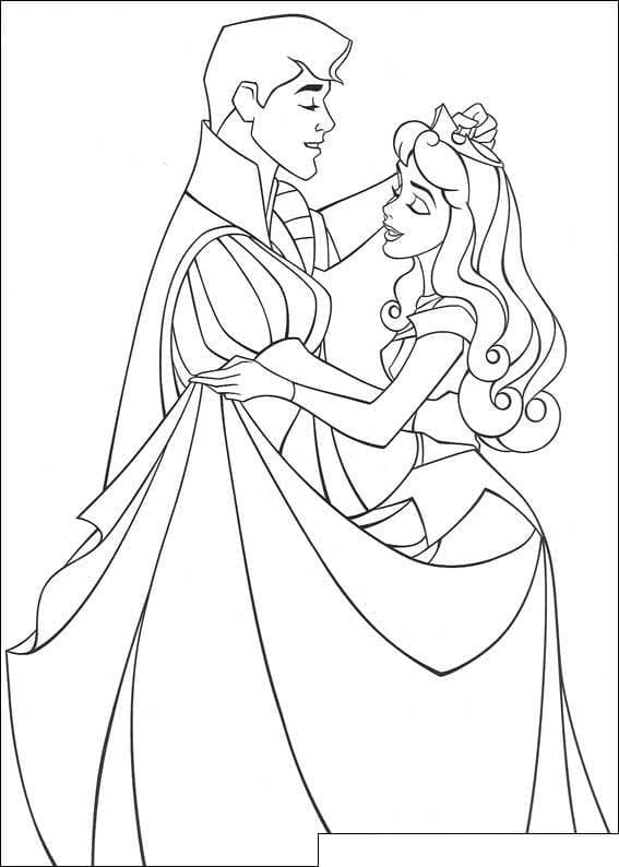 Kolorowanka Książę Filip i Księżniczka Aurora z Disneya