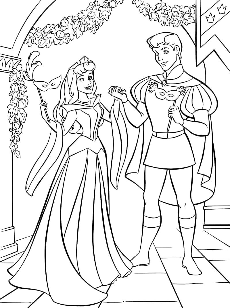 Kolorowanka Księżniczka Aurora i Książę Filip