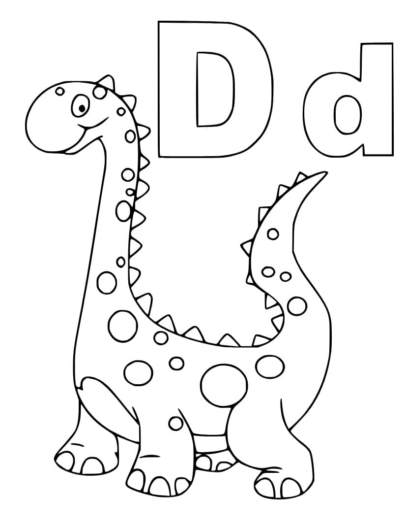 Kolorowanka Litera D z Dinozaurem