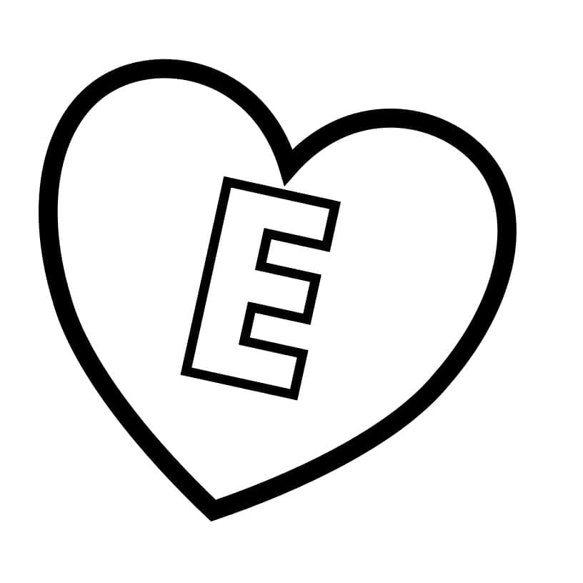 Kolorowanki Litera E w sercu