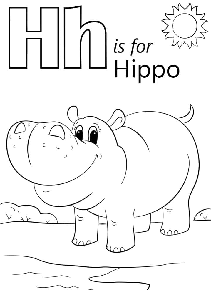 Kolorowanki Litera H jak Hipopotam