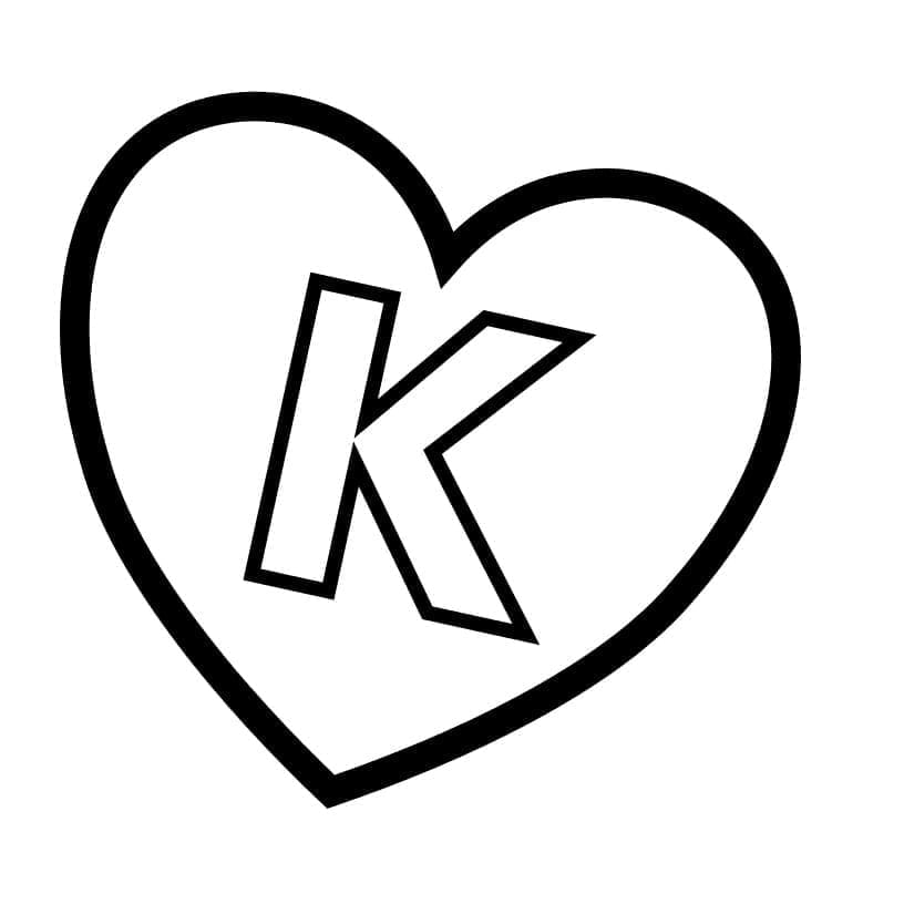 Kolorowanka Litera K w sercu