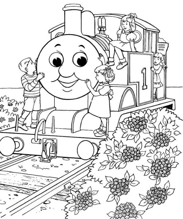 Kolorowanki Dzieci jadą małym pociągiem