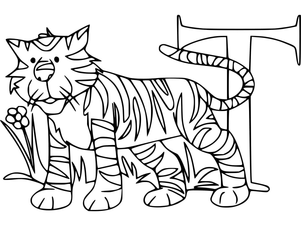 Kolorowanka Litera T i Tygrys