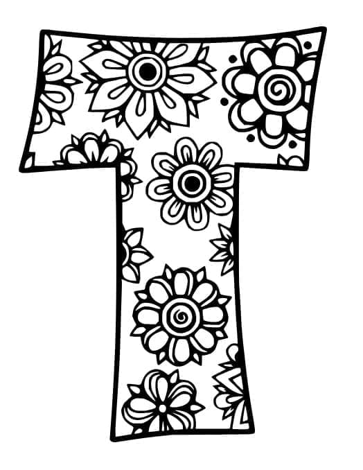 Kolorowanki Litera T z Kwiatami