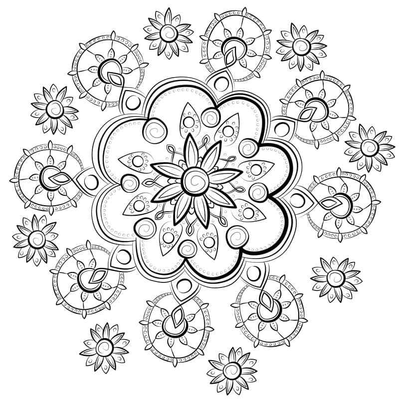 Kolorowanki Mandala z Wzorem w Kwiaty