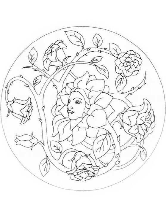 Kolorowanka Okrągła Mandala z Kwiatami