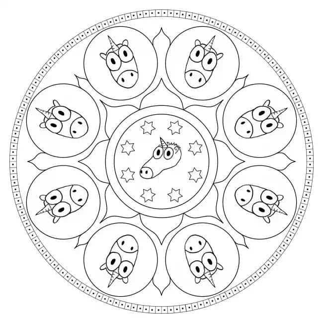 Kolorowanki Zabawna Mandala Jednorożca