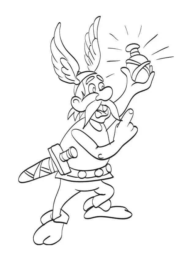 Kolorowanka Asterix demonstruje magiczną miksturę siły