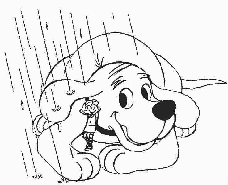 Kolorowanki Clifford w deszczu
