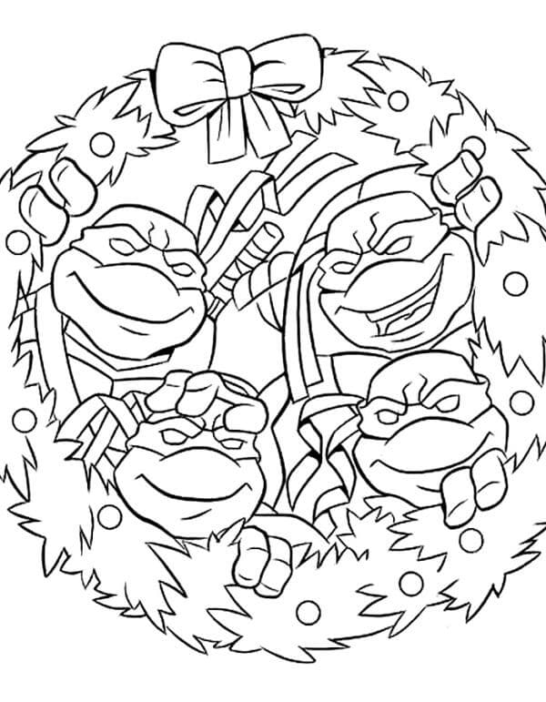 Kolorowanka Cztery żółwie na Boże Narodzenie