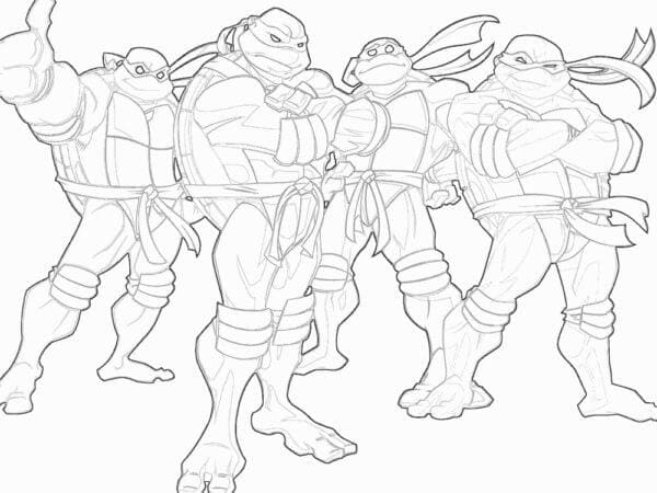 Kolorowanka Cztery żółwie ninja