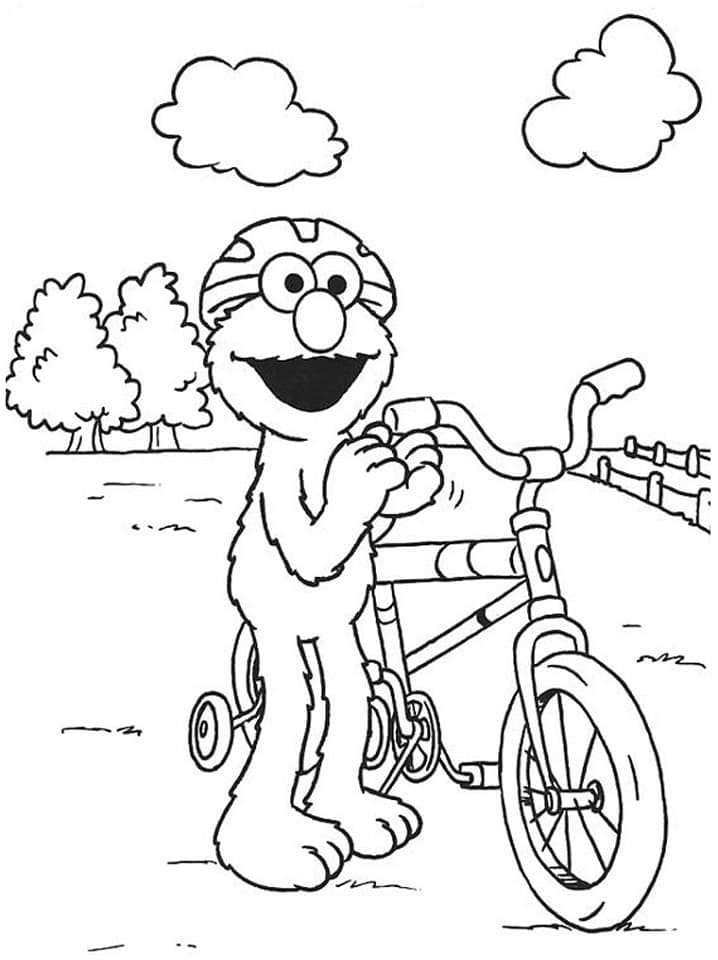 Kolorowanki Elmo i jego rower