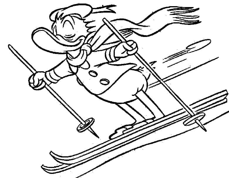 Kolorowanka Kaczor Donald jeździ na nartach