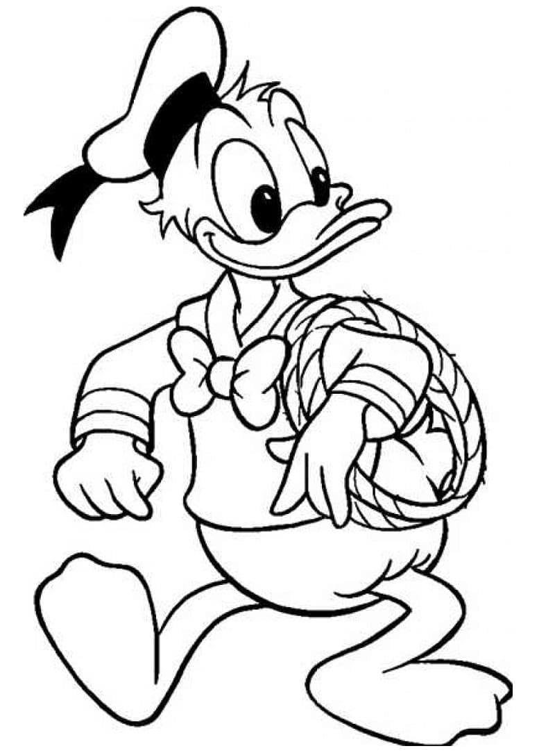 Kolorowanka Kaczor Donald z liną