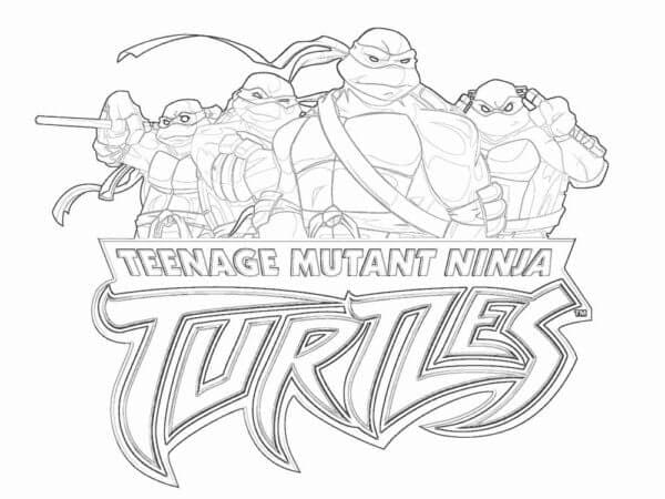Kolorowanki Logo zawierające słowa Wojownicze Żółwie Ninja