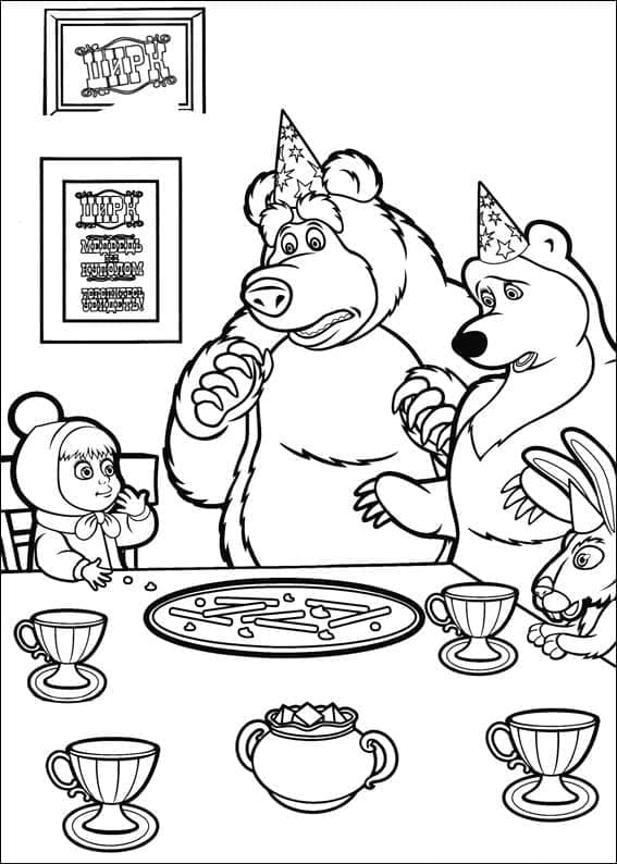 Kolorowanka Masza i Niedźwiedź do druku dla dzieci