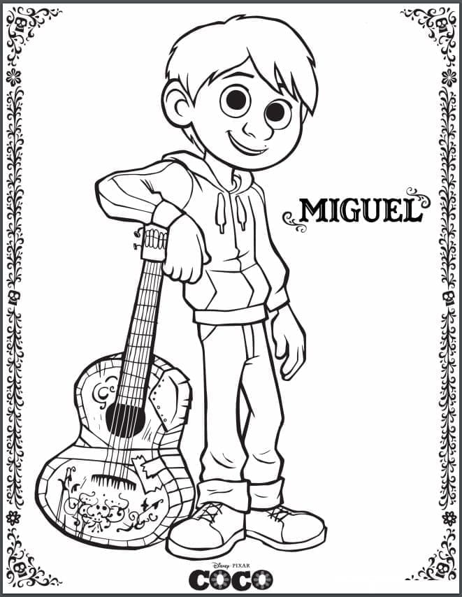 Kolorowanka Miguel Rivera i jego gitara
