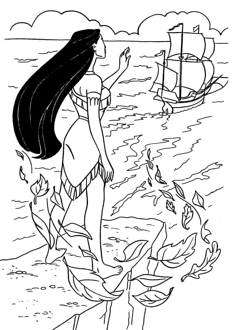 Kolorowanka Pocahontas i statek