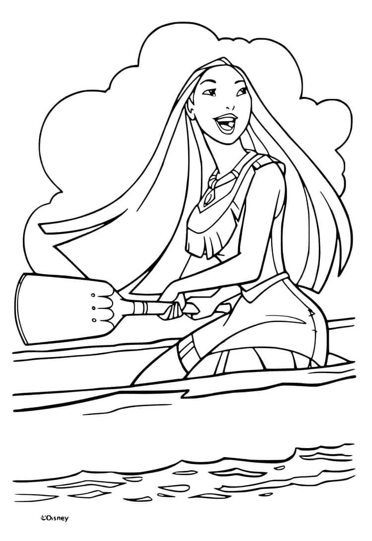 Kolorowanka Pocahontas na łodzi