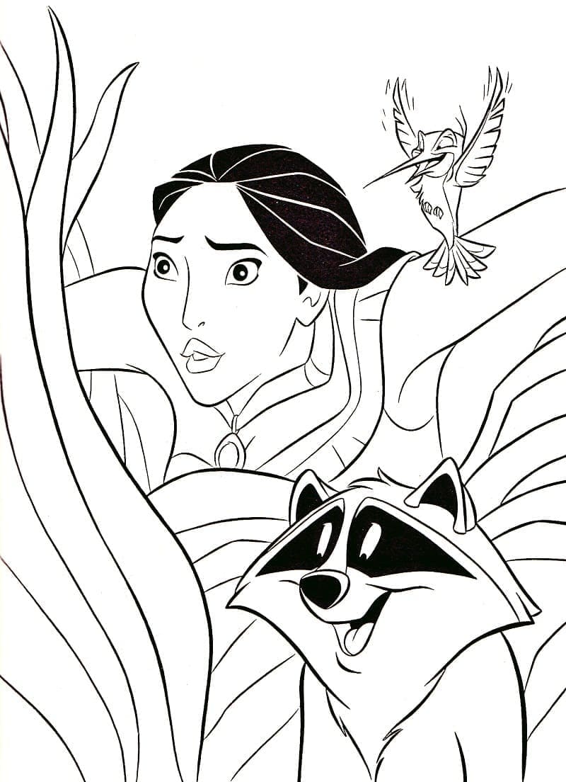 Kolorowanka Pocahontas z Meeko i Flit