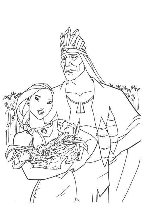 Kolorowanka Pocahontas z wodzem Powhatan