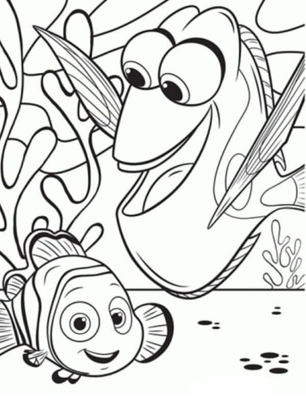 Kolorowanka Szczęśliwa Dory spotyka małego Nemo